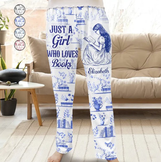 Chinoiserie Toile Just A Girl Who Loves Books - Personalized Pajama Pants
