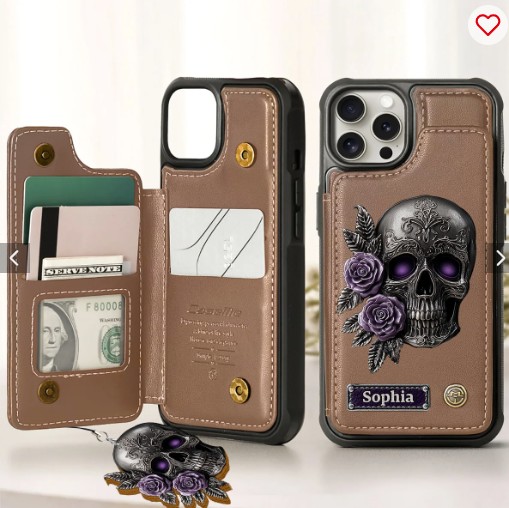 Skull And Roses - Personalized Skull Wallet Phone Case
