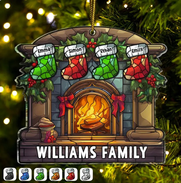 Christmas Stocking On Fireplace Family - Personalized Custom Shaped Acrylic Ornament