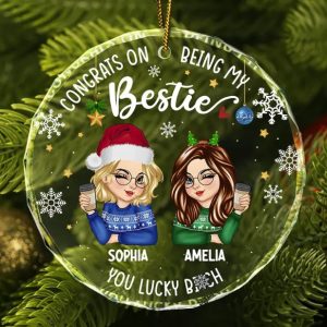 Congrats On Being My Bestie Christmas - Personalized Circle Glass Ornament