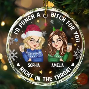 Right In The Throat Besties - Personalized Circle Glass Ornament
