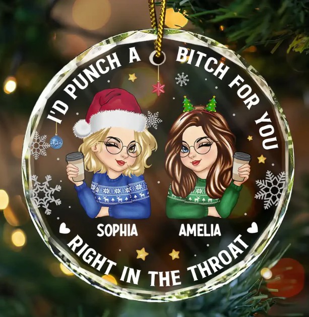 Right In The Throat Besties - Personalized Circle Glass Ornament