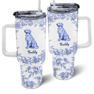 Chinoiserie Toile Dog - Personalized 40oz Tumbler With Straw
