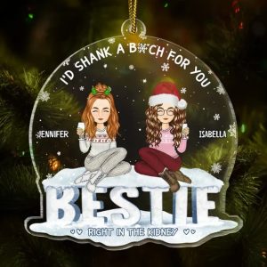 Christmas Bestie Sitting I'd Shank A Shark - Personalized Custom Shaped Acrylic Ornament