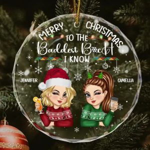 Christmas Merry Christmas Besties - Personalized Circle Glass Ornament