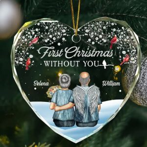 Memorial First Christmas Without You - Personalized Heart Shaped Glass Ornament
