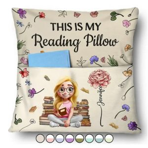 My Reading Pillow Reading Girl With Birth Month Flower - Personalized Pocket Pillow