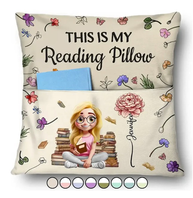 My Reading Pillow Reading Girl With Birth Month Flower - Personalized Pocket Pillow