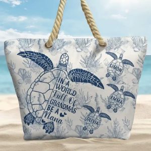 Toile De Jouy World Full Of Grandmas - Personalized Beach Bag