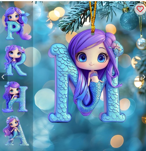 Beautiful Mermaid Letter Ornament - Personalized Kid Ornament