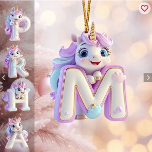 Cute Unicorn Letter Ornament - Personalized Kid Ornament