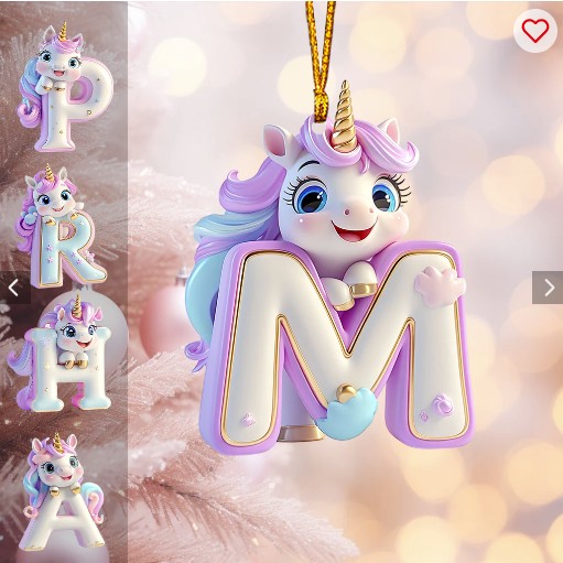 Cute Unicorn Letter Ornament - Personalized Kid Ornament