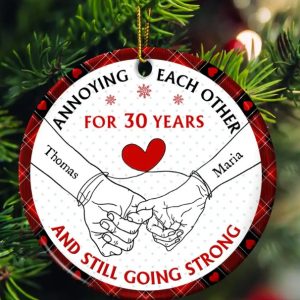 Holding Hands Old Couple Annoying Each Other - Personalized Circle Ceramic Ornament