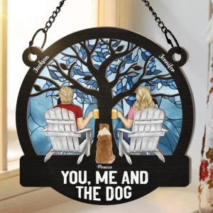 Four Seasons You, Me And The Dog - Personalized Window Hanging Suncatcher Ornament