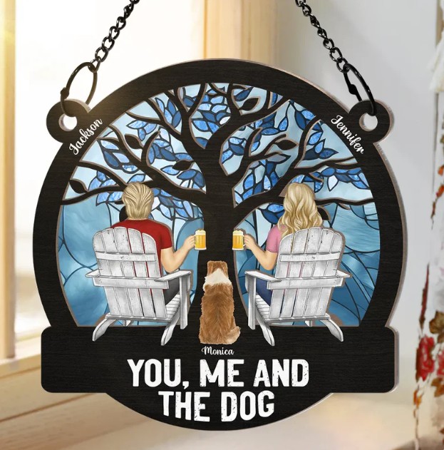 Four Seasons You, Me And The Dog - Personalized Window Hanging Suncatcher Ornament