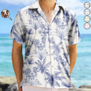 Custom Photo Pencil Drawing Toile De Jouy Pattern Family Pet - Personalized Hawaiian Shirt
