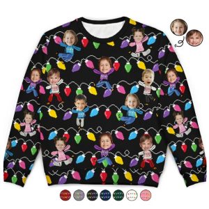 Custom Photo Funny Kids Christmas Light - Personalized Unisex Ugly Sweater