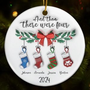 And The There Were Family Christmas - 3D Inflated Effect Printed Ornament, Personalized Circle Ceramic Ornament