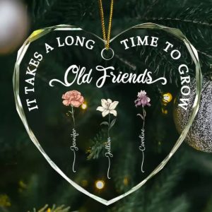 Birth Flower Grow An Old Friend - Personalized Glass Ornament