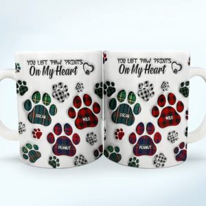 Memorial Dog Cat You Left Paw Prints On My Heart - 3D Inflated Effect Printed Mug, Personalized White Edge-to-Edge Mug