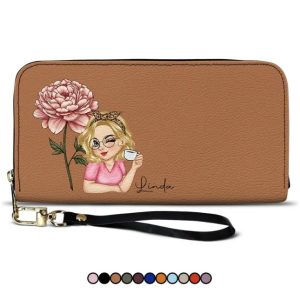 Birth Month Flowers Bloom Where You're Planted Women - Personalized Leather Long Wallet