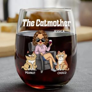 The Cat Mother - Personalized Stemless Wine Glass