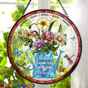 Helping Us Grow - Personalized Stained Glass Window Hanging Suncatcher