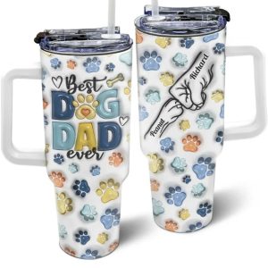Dog Human Fist Bump - 3D Inflated Effect Printed Tumbler, Personalized 40oz Tumbler With Straw