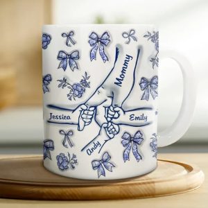 Hand In Hand Mom Toile De Jouy - 3D Inflated Effect Printed Mug, Personalized White Edge-to-Edge Mug