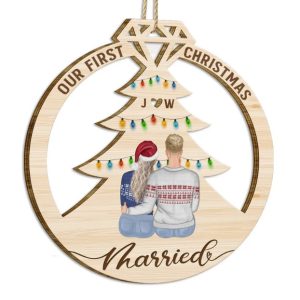 Our First Christmas Married - Personalized Wooden Cutout Ornament