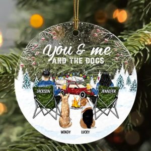 You And Me And The Dogs Camping Christmas - Personalized Stained Glass Ornament