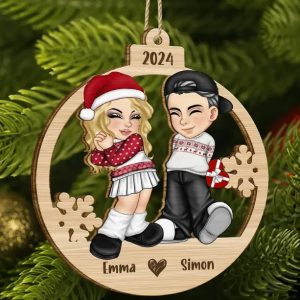 Christmas Couple Y2K - Personalized Wooden Cutout Ornament