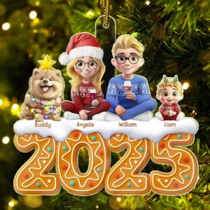 Christmas Gingerbread Family 3D Effect - Personalized Custom Shaped Acrylic Ornament