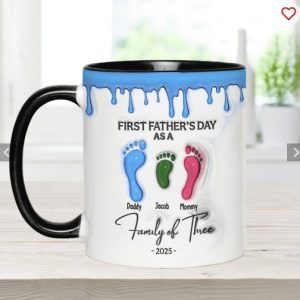 Footprint First Father’s Day Mug 2025 Family of Three - Personalized Father Accent Mug