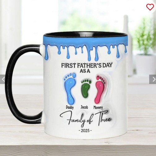 Footprint First Father’s Day Mug 2025 Family of Three - Personalized Father Accent Mug