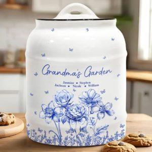 Grandma's Garden Toile Birth Flower - Personalized Cookie Jar