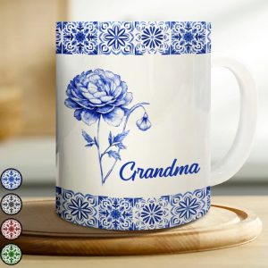 Mediterranean Pattern With Birth Month Flower - Personalized White Edge-to-Edge Mug