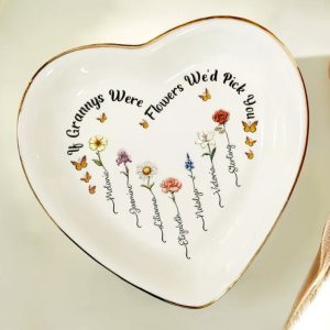 Birth Flower If Nanas Were Flowers I'd Pick You - Personalized Heart Ring Dish