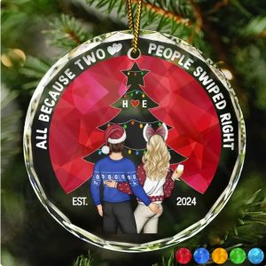 Two People Swiped Right - Personalized Circle Glass Ornament