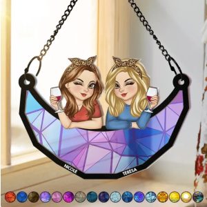 Besties Best Friends Sisters Together - Personalized Window Hanging Suncatcher Ornament