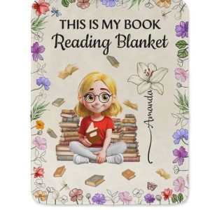Reading Girl With Birth Month Flowers - Personalized Fleece Blanket, Sherpa Blanket
