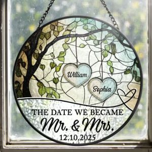 God Gave Me You Couple The Date We Became Mr. & Mrs. - Personalized Stained Glass Window Hanging Suncatcher