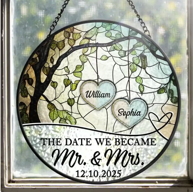 God Gave Me You Couple The Date We Became Mr. & Mrs. - Personalized Stained Glass Window Hanging Suncatcher