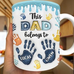 This Dad Grandpa Belongs To Handprints Icon - 3D Inflated Effect Printed, Personalized White Edge-to-Edge Mug