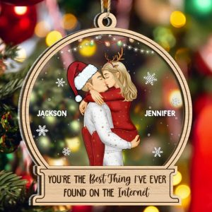 Christmas Kissing Couple Best Thing On The Internet - Gift For Couples - Personalized 2-Layered Mix Ornament