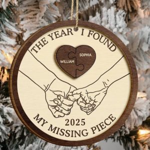 The Year I Found My Missing Piece Couples Heart Puzzle - Personalized 2-Layered Wooden Ornament