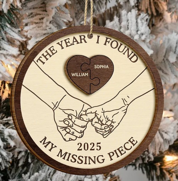 The Year I Found My Missing Piece Couples Heart Puzzle - Personalized 2-Layered Wooden Ornament