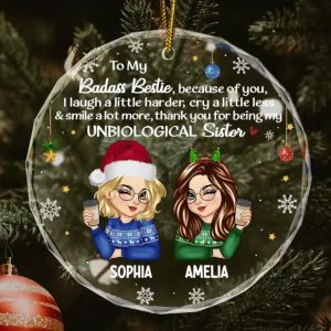 Besties Because Of You I Laugh A Little Harder Christmas - Personalized Circle Glass Ornament