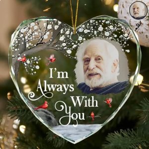 Custom Photo I'm Always With You Memorial - Personalized Heart Shaped Glass Ornament