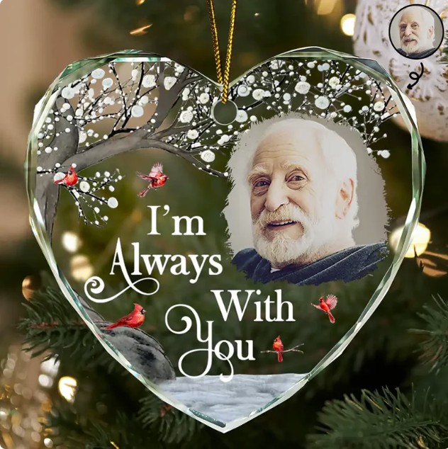 Custom Photo I'm Always With You Memorial - Personalized Heart Shaped Glass Ornament